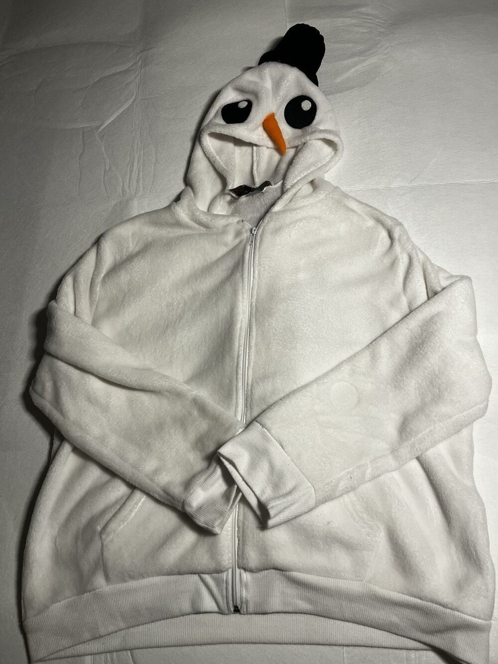 Tis The Season Womens 3X Frosty Snowman Plush Hoodie Christmas Scarf Full Zip